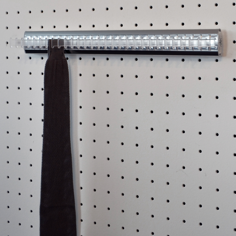 Portacravatte fisso - 28 ganci - trasparente-alluminio lucido